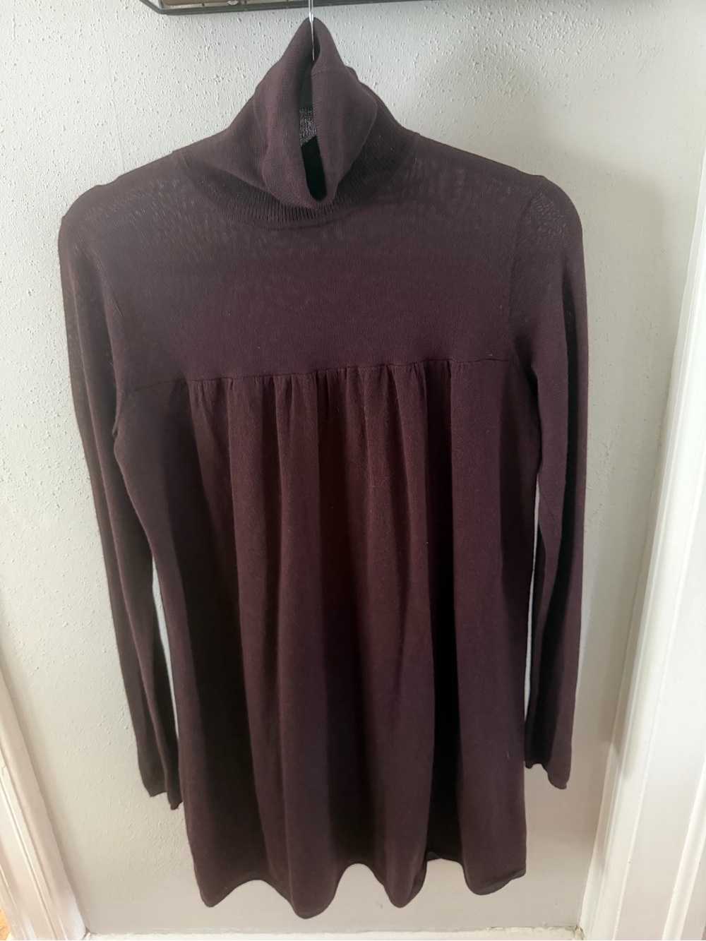 Moda International 100%‎ Merino Wool Turtleneck Tunic Sweater Dress Small Brown